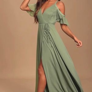 Easy Listening Sage Green Cold-Shoulder Wrap Maxi Dress
